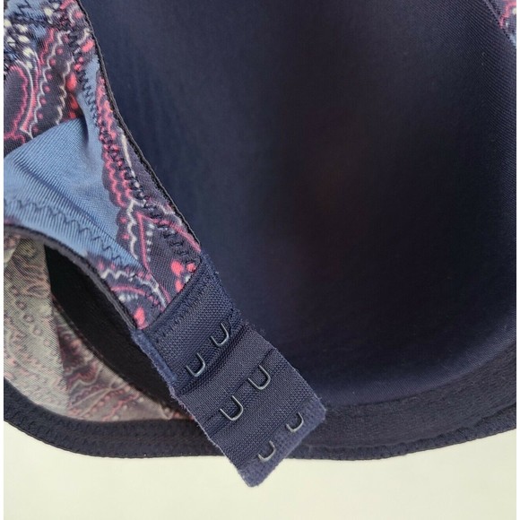 34D Navy Blue and Pink Floral Paisley Lightly Padded Underwire Demi Bra - Picture 5 of 5